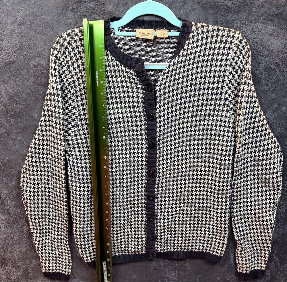 Cherokee Collection Cardigan Size M Black White Houndstooth